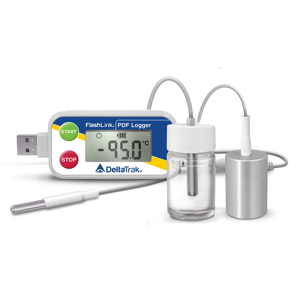 Registrador de datos PDF certificado FlashLink® para vacunas con botella de glicol, MCC